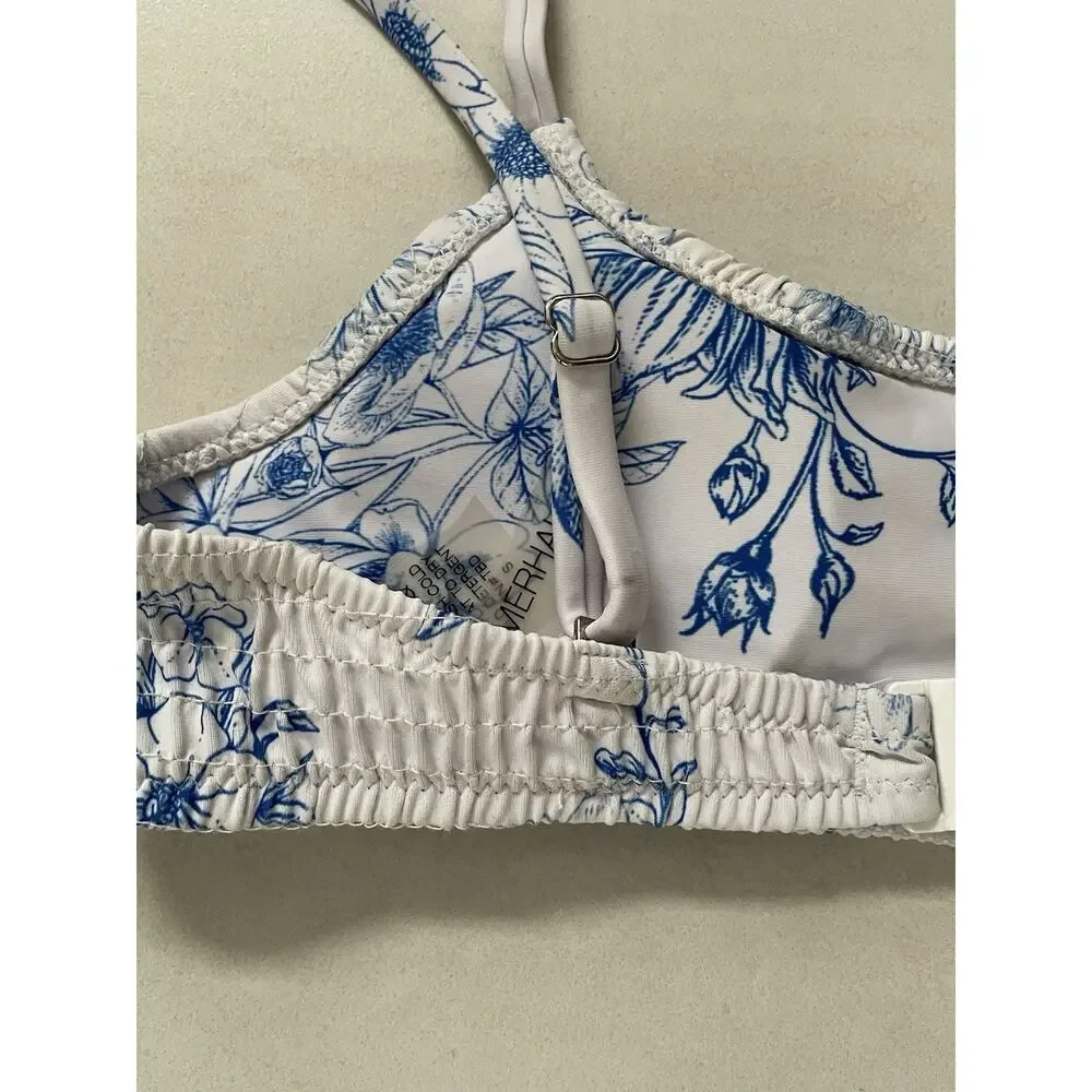 Summerhaus Swim Bralette Bikini Top Floral Toile Smocked Cottagecore Coquette